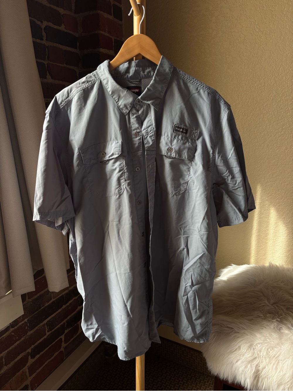 Wrangler Pale Blue Short Sleeve Button-Down Work Shirt Size XXL